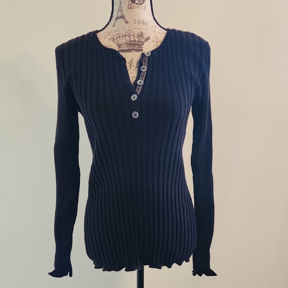 SUNDANCE Black Ribbed Long Sleeve Top